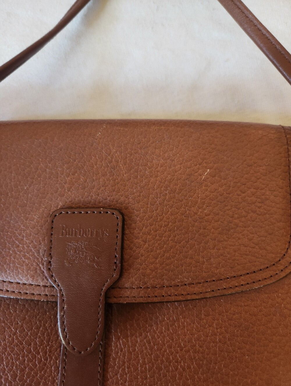 Burberry Brown Pebbled Leather Crossbody Saddle Bag Nova Check Lining - Picture 2 of 6
